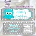Owl Candy Bar Wrappers,Turquoise Owl Baby Shower Candy Bar Wrappers,(01obs)